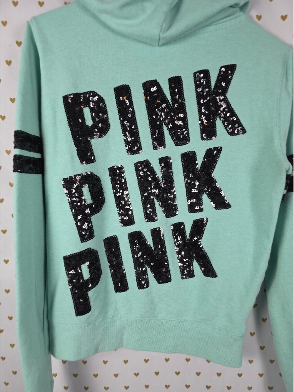 Victorias Secret Pink Mint Bling Full Zip Hoodie sequined jacket Small